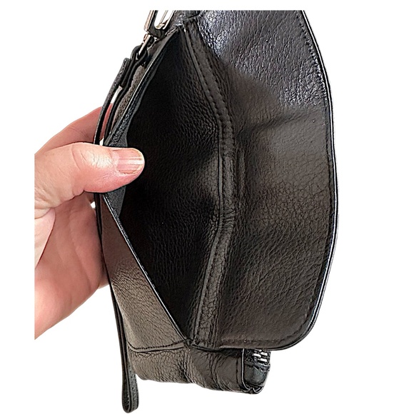 EXPRESS Black Leather Wristlet 7.5”x 4.5” Zip Flap & Snap Buckle - Picture 7 of 9